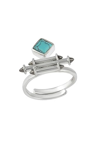 Blue Sterling Silver Turquoise Rhombus Taveez Ring for Women