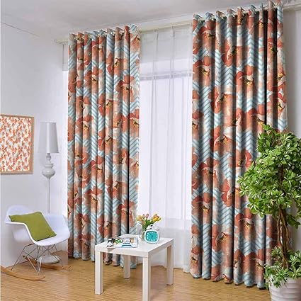 Coral Fashion Room Darkening Blackout Grommet Romantic Poppy