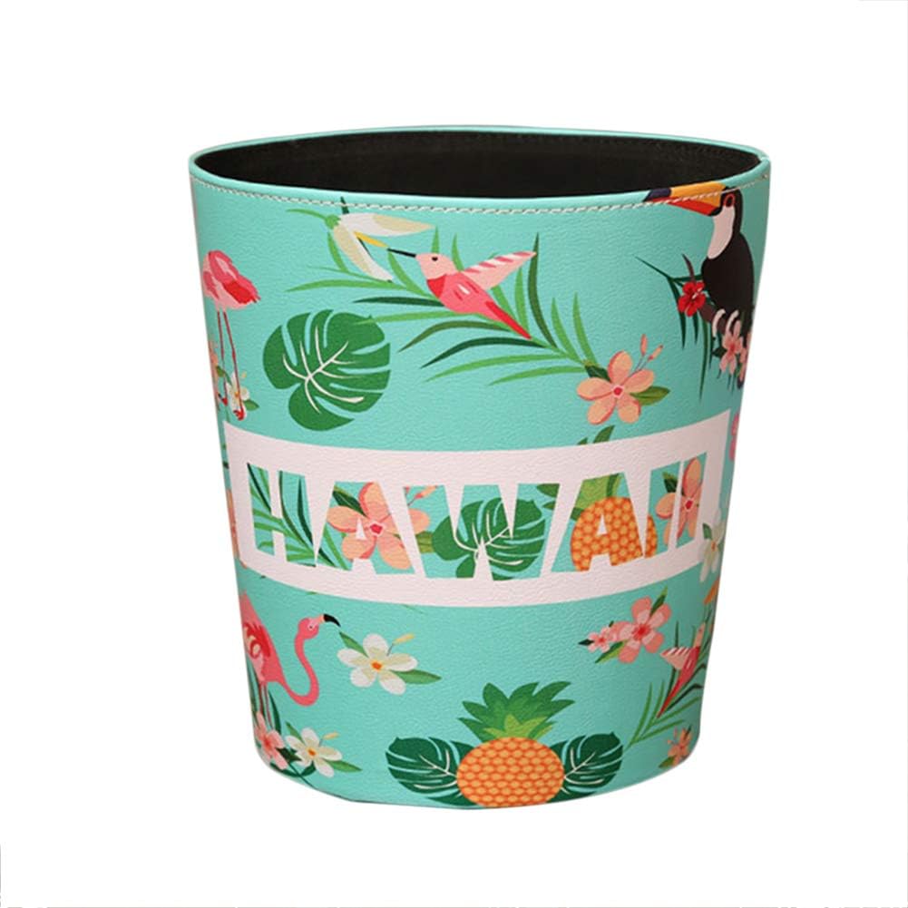 Skareop Trash Can Waste Basket PU Leather Rubbish Bin Garbage Can Vintage Cartoon Animals Printed Mesh Bin Waste Paper Basket for Bathroom (Tropical)