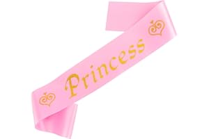 Exacoo Princess Satin Sash for Women Girls Pink with Gold Glitter Letters with Pearl Brooch Pin Party Accessory Birthday Gift Prom Photo Props Decorations Beauty Pageant Sashes