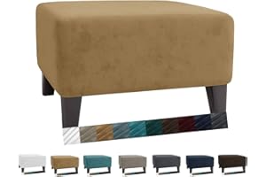 MAXIJIN Velvet Ottoman Slipcover Small Stretch Square Rectangle Footstool Slipcover Folding Storage Ottoman Covers for Living Room with Elastic Bottom (Ottoman Small, Camel)