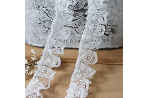 LABRICIYON White 10 Meters Pleated Organza Lace Edge Gathered Mesh Trim Ribbon 2 cm Width Vintage Style Edging Trimmings Fabric Embroidered Applique Sewing Craft Wedding Bridal Dress Embellishment DIY Decor