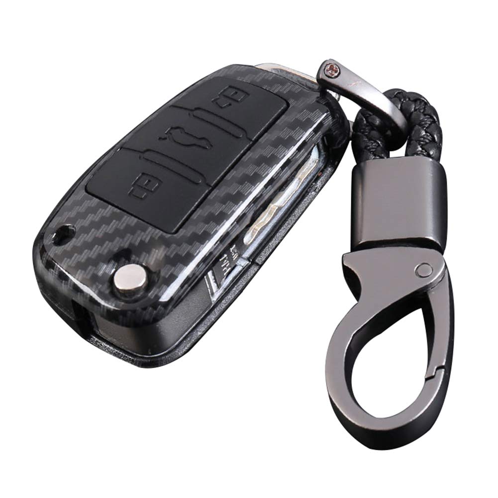 Happyit ABS Carbon Fiber Shell + Silicone Car Key Cover Cases for Audi A1 A3 A4 A5 Q7 A6 C5 C6 3 Buttons Remote Control Accessories Holder Shell (Black)