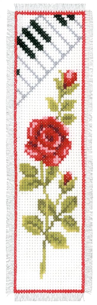 Vervaco Rose and Piano Counted Cross Stitch Bookmark, Multi-Colour