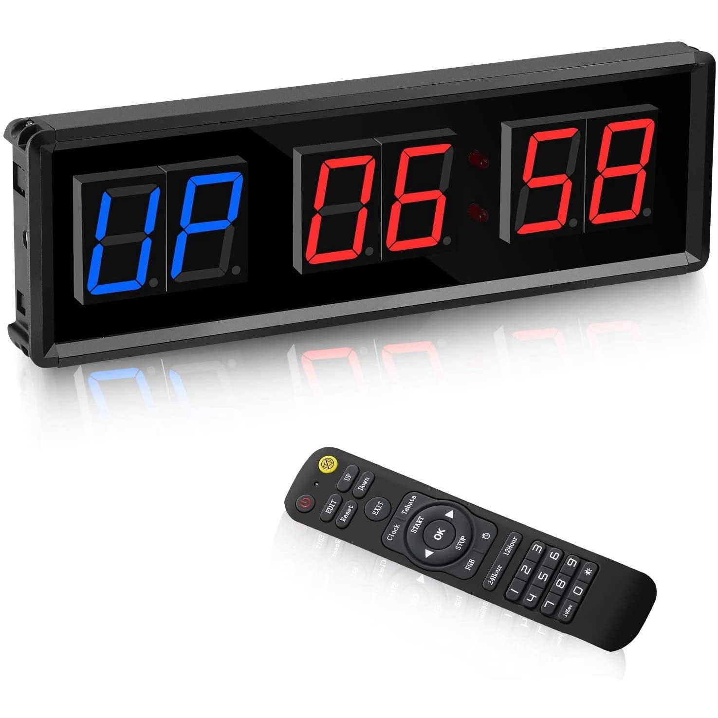 Tokiudeeir Gym,LED Interval Digital Countdown Wall Clock Fitness,1.5Inch Digits Down/Up Clock Stopwatch for Home