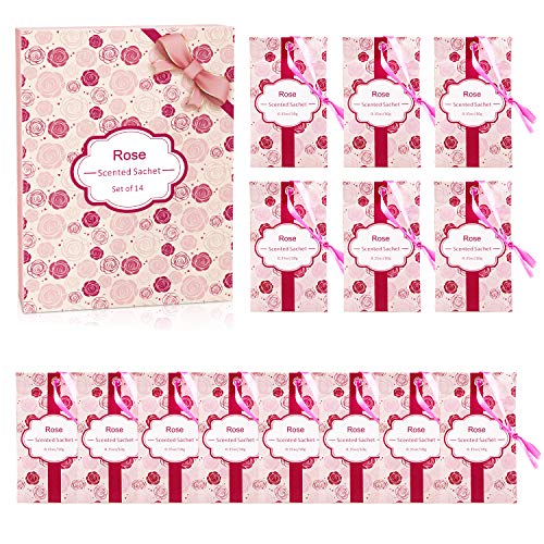 SCENTORINI Scented Sachet, 14 Pack, Rose Fragrance Sachets for Drawers, Closets, Wardrobe