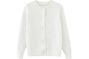 Kids Girl's Basic Solid Long Sleeve Cable Knit Sweater Cardigan Cotton Crewneck Button Down Sweater Jacket Outerwear