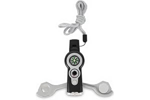 Safety Whistle Emergency with Lanyard, 7 in 1 Emergency Whistle with LED Light Thermometer Compass, Multitool for Camping, Hi