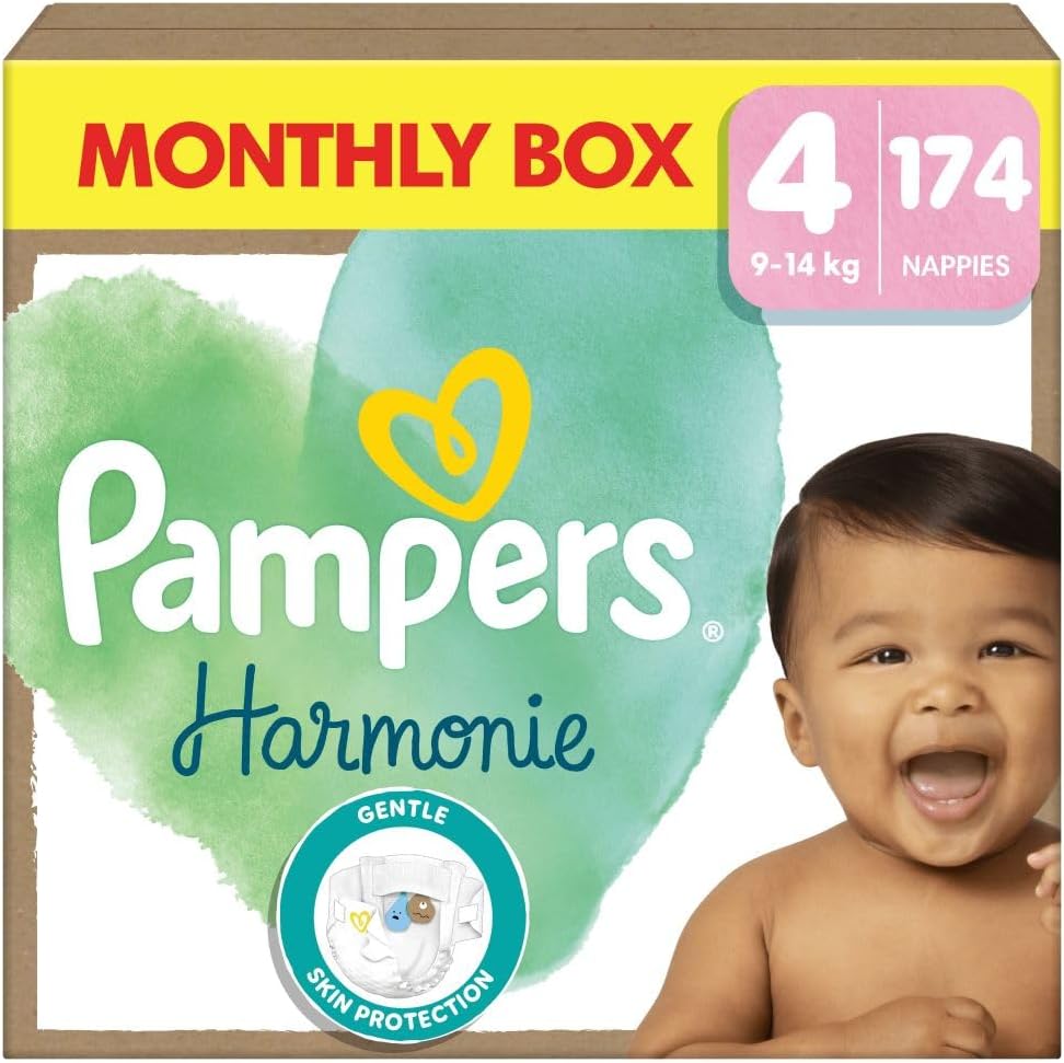 Pampers Harmonie Nappies Size 4 174 Nappies 9kg-14kg Monthly Pack