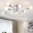 JDfeiFFF Modern Sputnik Chandeliers 8 Lights Brushed Nickel Semi Flush Mount Ceiling Light Fixture Mid Century Chandelier Light Fixture for Living Room Bedroom Kitchen Hallway Foyer
