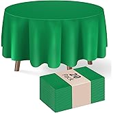 Xnluothsk 20 Pack Green Round Plastic Tablecloth, 84" Disposable Table Cloth Party Table Cover, Plastic Table Cloth for Birthday Wedding Party