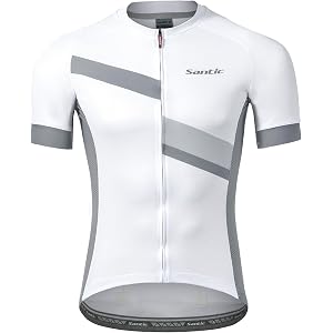 Santic Men's Cycling Jersey Shorts Sleeve Tops Pro Road Bike Bicycle Shirt Full Zip UPF 50+ MTB Jersey with Pockets | Pro bre