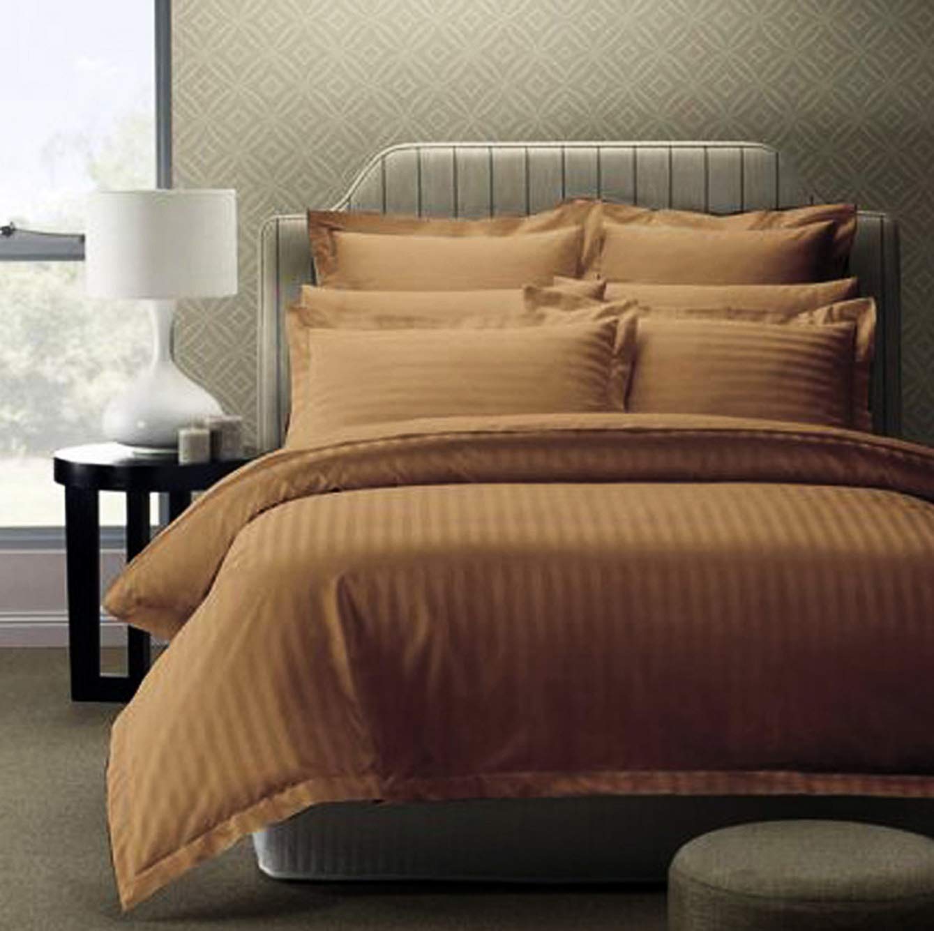 Homedrawing Fab 100 Cotton Satin Stripes Double Bed Bedsheet with 2