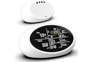 LANGKOU 11-in-1 Professional Air Quality Monitor Indoor, Indoor Portable CO2, HCHO, TVOC, PM2.5, PM1.0, PM10, AQI Indication, CO2 Alarm, Temperature, Humidity and Time | Intelligent Air Quality Tester