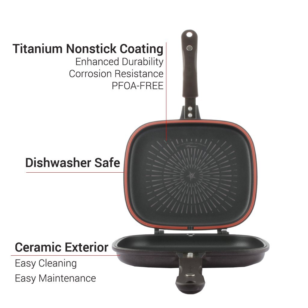 Happycall Titanium Nonstick Double Pan, Omelette Pan, Flip Pan, Square, Dishwasher Safe, PFOA