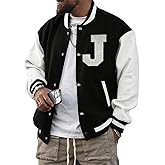 SOLY HUX Men's Bomber Jacket Color Block Letter Graphic Long Sleeve Baseball Varsity Jacket Coat