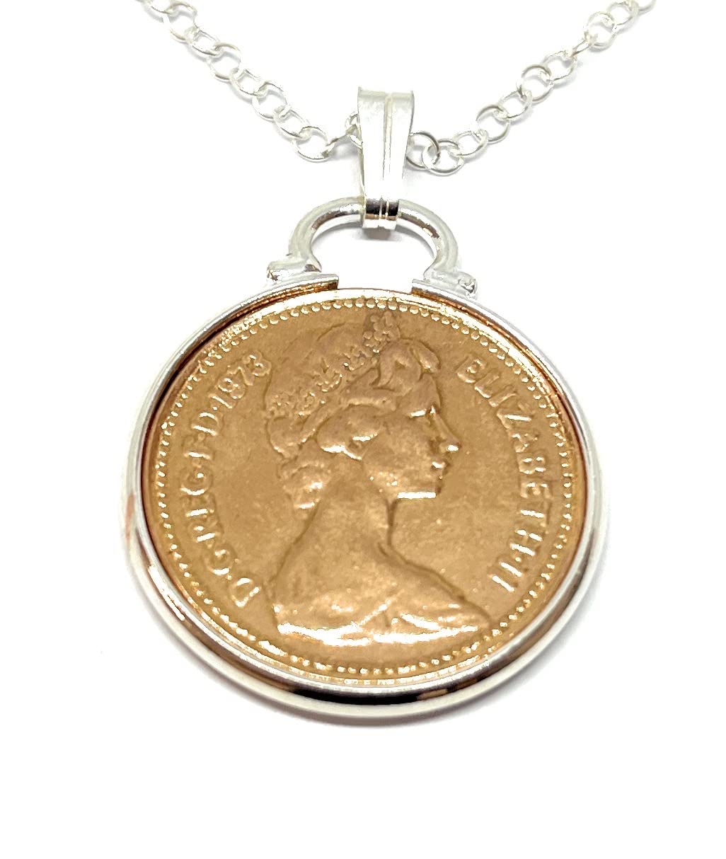 1973 53rd Birthday/Anniversary one pence coin Pendant - one pence Pendant from 1973 for a 53rd Birthday