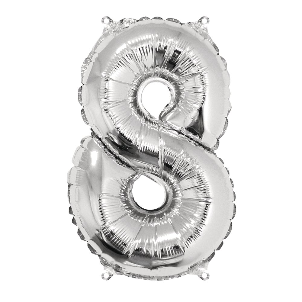 Rayher Foil Balloon Number 8", Silver, 40cm, SB-Btl 1Stück, 87040606