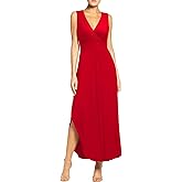 WOOSEA Women Sleeveless Deep V Neck Pocket Loose Long Dress Split Maxi Casual Dresses