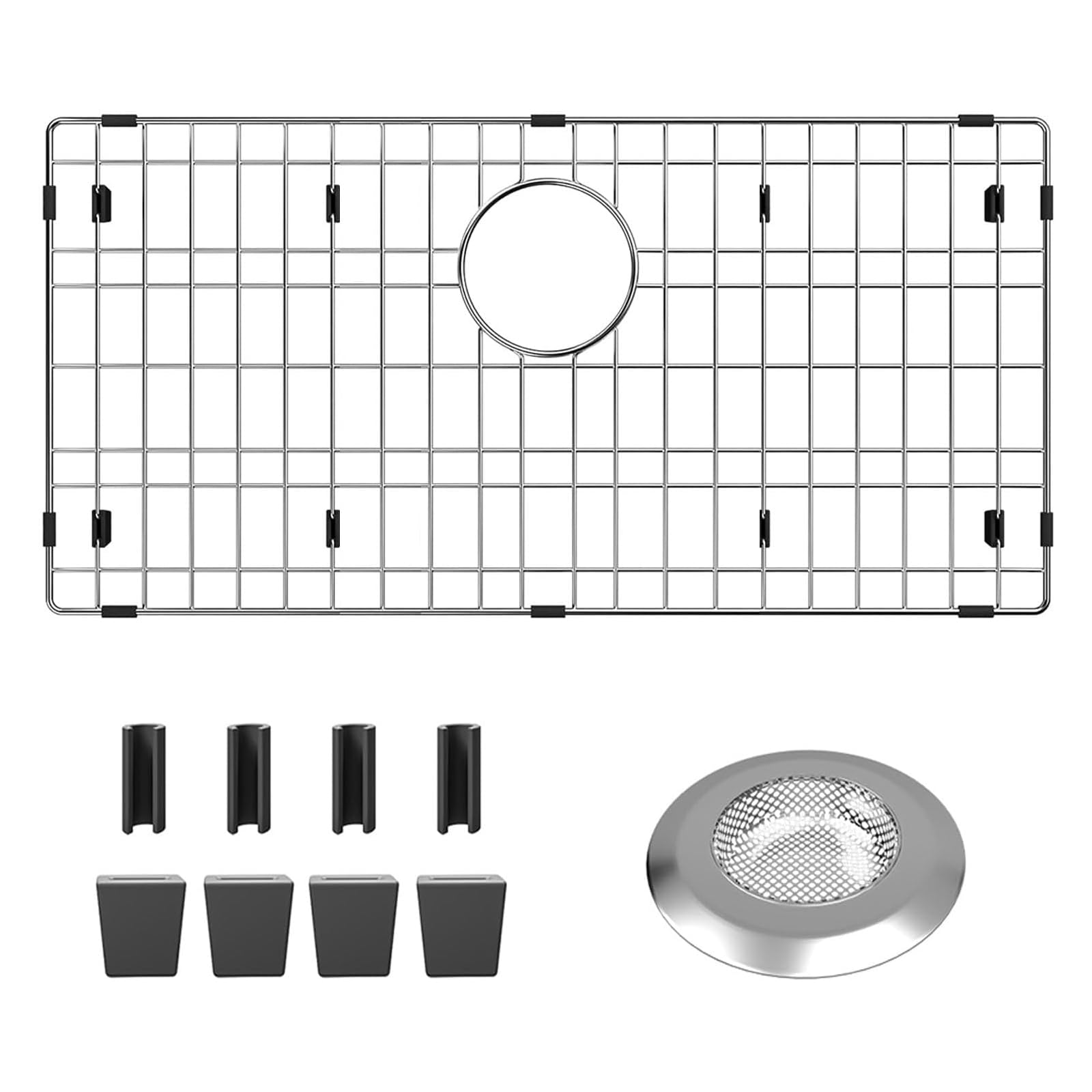 Sink Protectors for Kitchen Sink 28-3/8" x 14-3/16", Metal Sink Rack for Bottom of Sink, Kitchen Sink Grate and Sink Protectors with Sink Strainer (Inseparable, 28-3/8" x 14-3/16" x1 - Rear Drain) Image