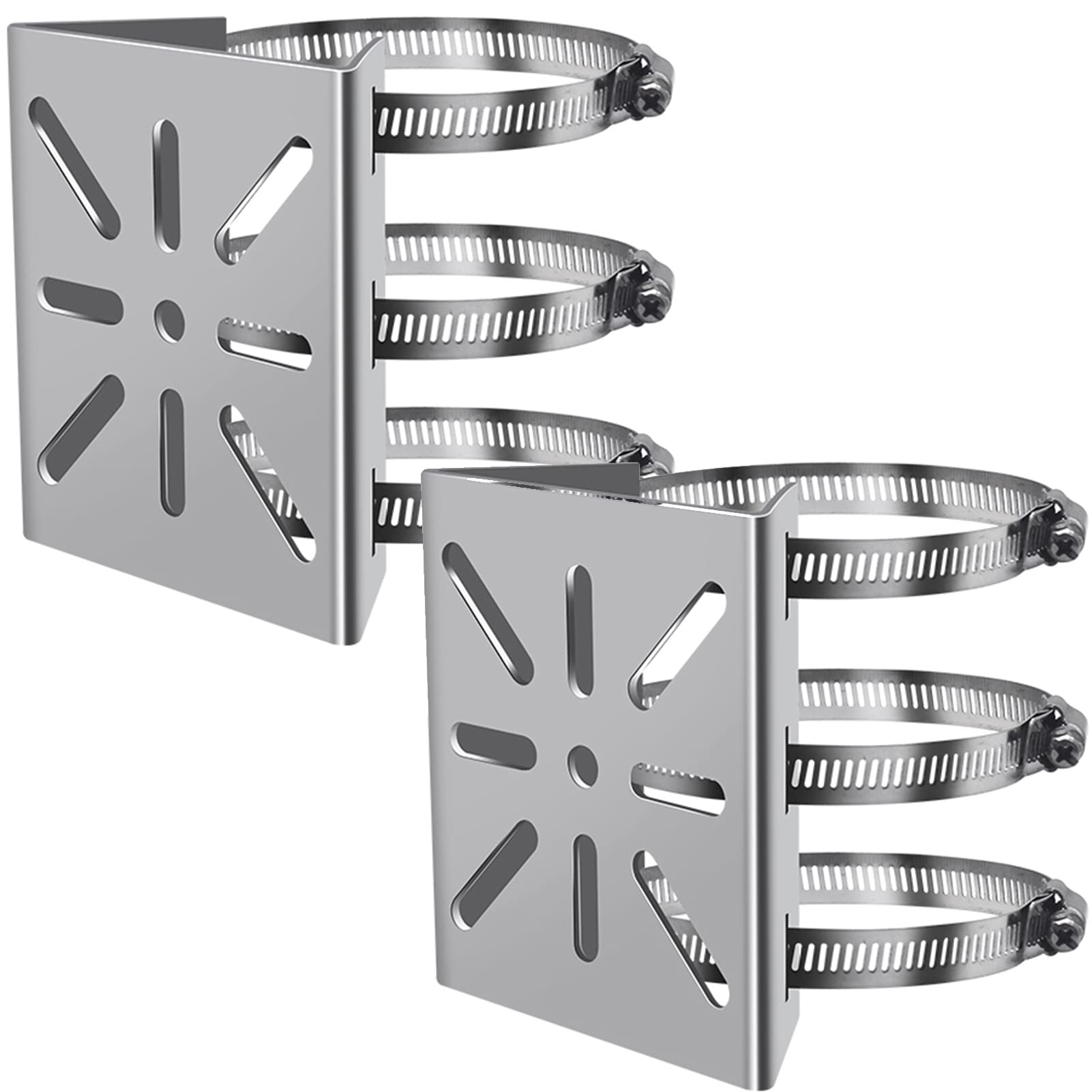 WiTi 2PACK Vertical Pole Mount for Security Camera, Stainless Steel Mounting Corner Bracket with 3 Loop Pipe Clamps, Suitable for CCTV Cameras LED Wall/Stage Lights, Solar Panels (small size)