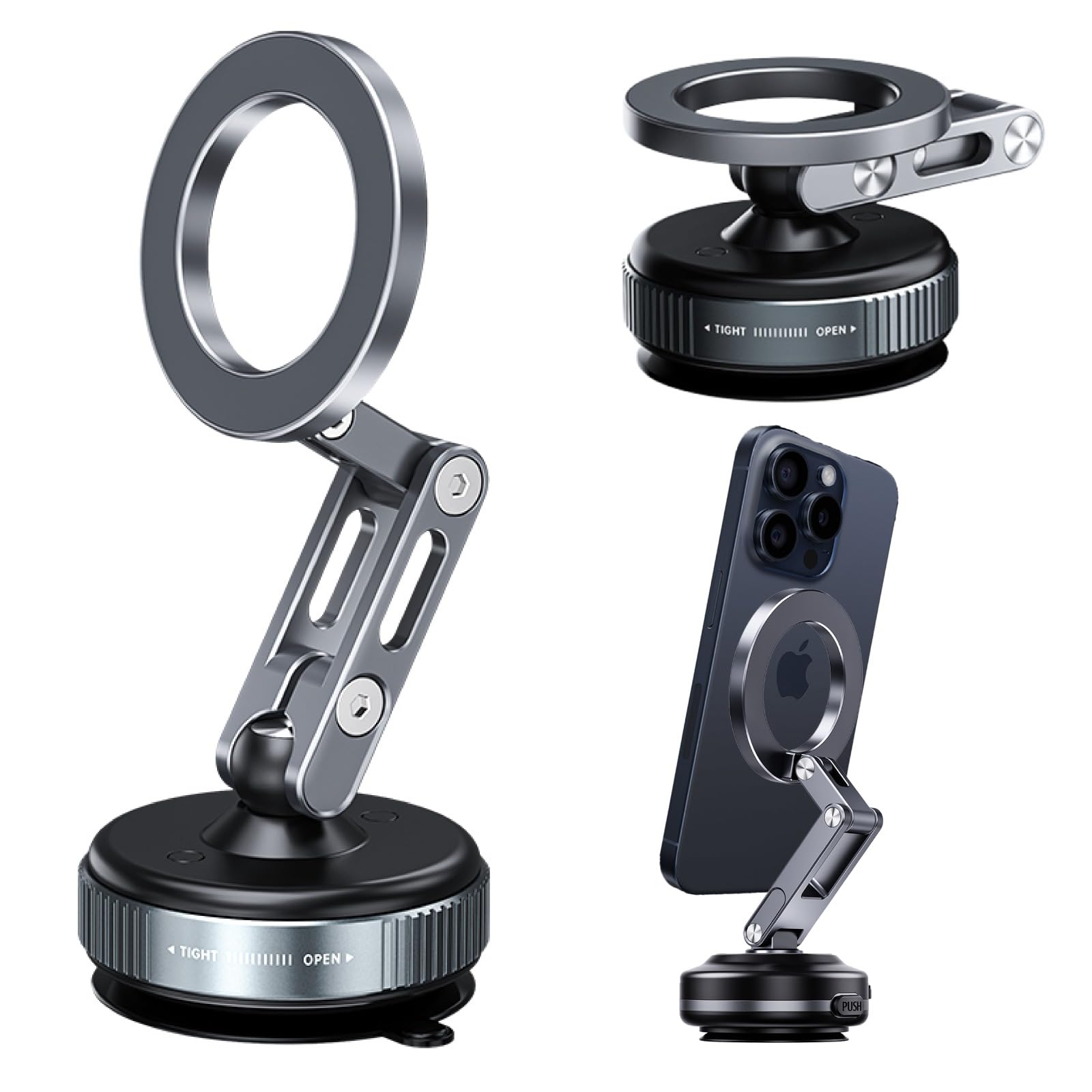 Photo 1 of for MagSafe Car Mount – Vacuum Lock Magnetic Phone Holder with Strong Suction Cup, Adjustable Extendable Phone Stand, 360° Rotatable Dashboard & Windshield Mount for iPhone 16 15 14 13 12 Pro Max