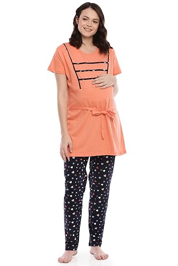 Womens Printed Maternity Nightsuit -Top and Bottom Set
