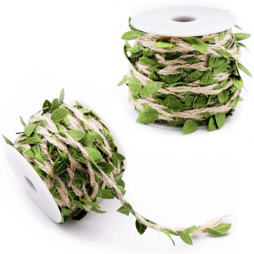 GZGXKJ YHYX 2 Rolls Artificial Vine Leaves Decoration for Wedding/Party/Home/Garden/Garland Crafts DIY, Green Leaf Twine
