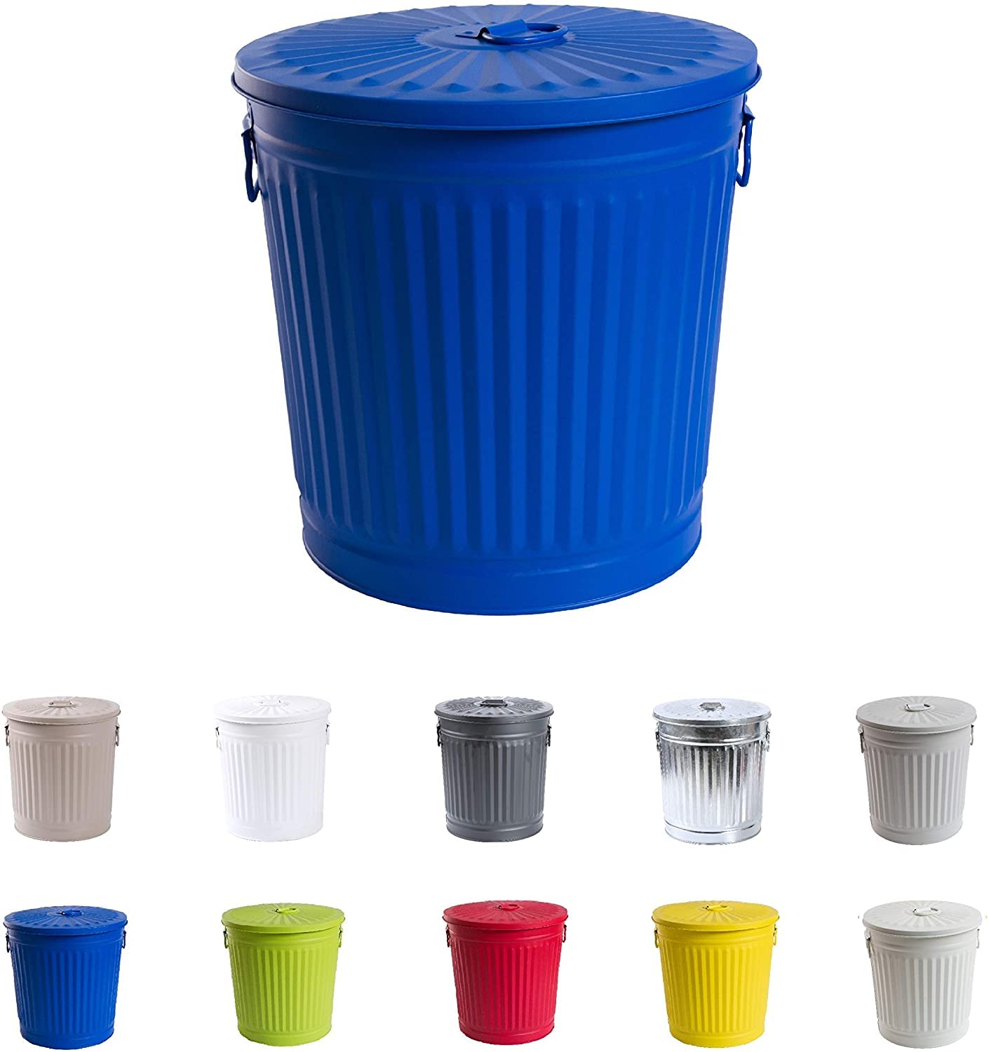 Home&Decorations Indoor Dustbin - Vintage Retro Trash Can - Laundry Basket with Lid and Carrying Handles - Metal Garbage Bin - Blue 7 Litres