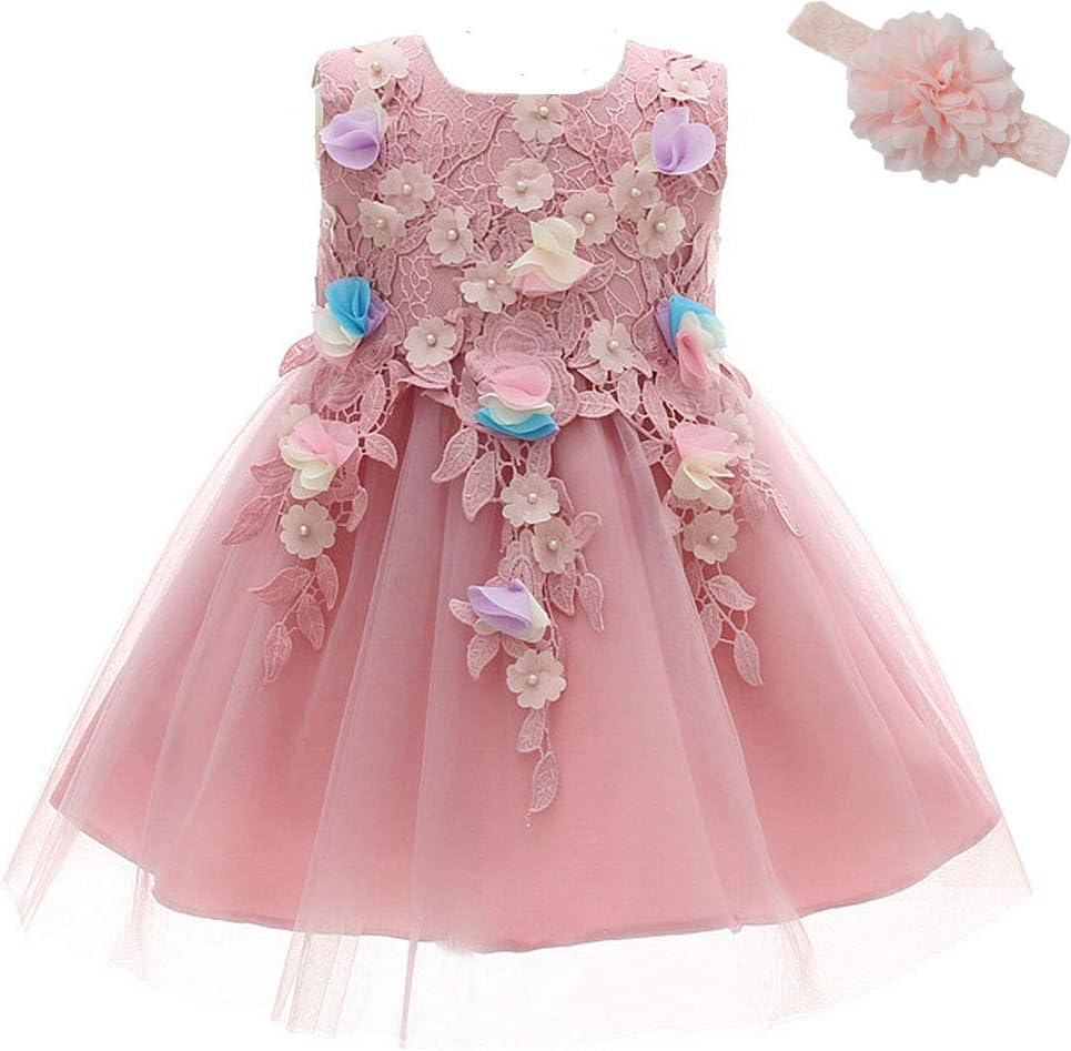 AHAHA Baby Girl Dresses Pink Princess Wedding Party Flower Dress for Baby 0-2 Years