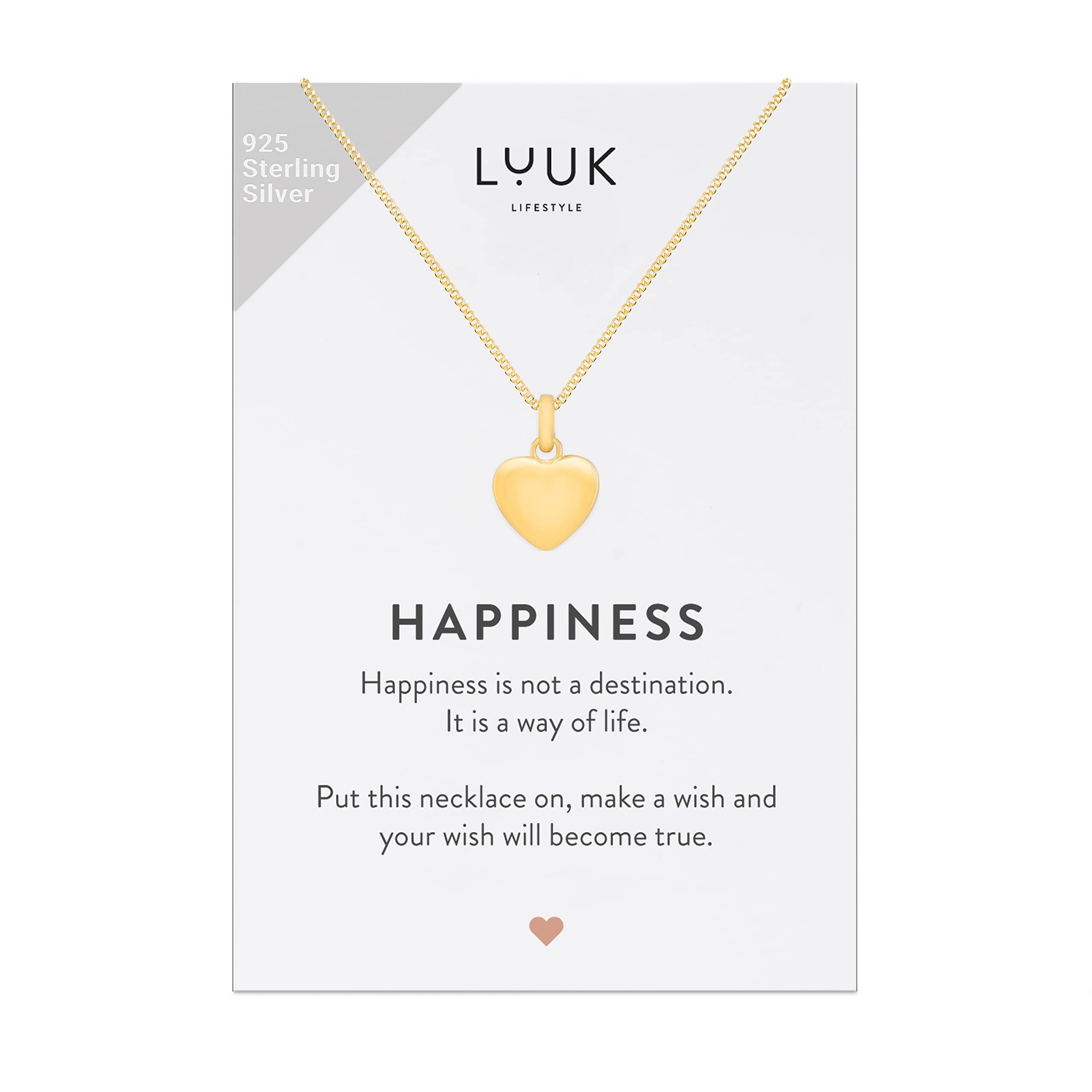 LUUK LIFESTYLE 925 Sterling Silver Pendant Necklace for Women Waterproof 50cm Chain Modern Necklace Gift for Her Gold Heart — image 1