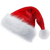 Brvnpily Santa Hat, comfortable velvet thick fur Santa hat, perfect for Christmas and New Year gatherings