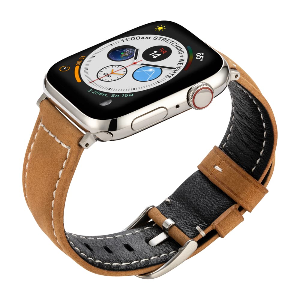 Buckle & Band Mila Suede Leather Compatible Apple Watch Strap Light Brown Genuine Leather Suede Band with Silver Buckle for Series 1, 2, 3, 4, 5, 6, 7 38mm, 40mm, 41mm