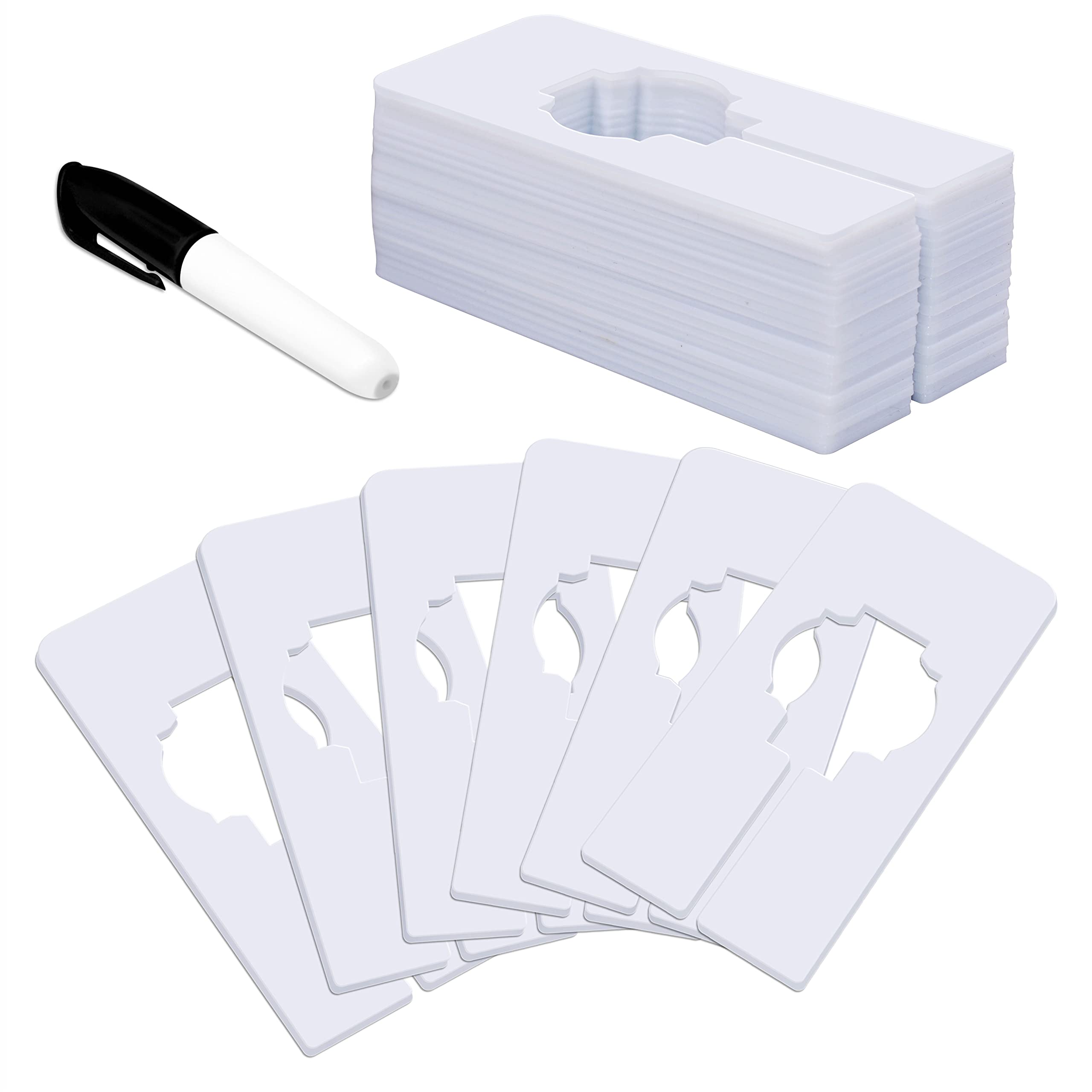 Photo 1 of 30 PCS Rectangular White Plastic Closet Dividers with a Bonus Marker, Writable and Reusable for Sorting Clothing Size, Color, Size 2” x 5.4’’(Inner Diameter 1.4”)