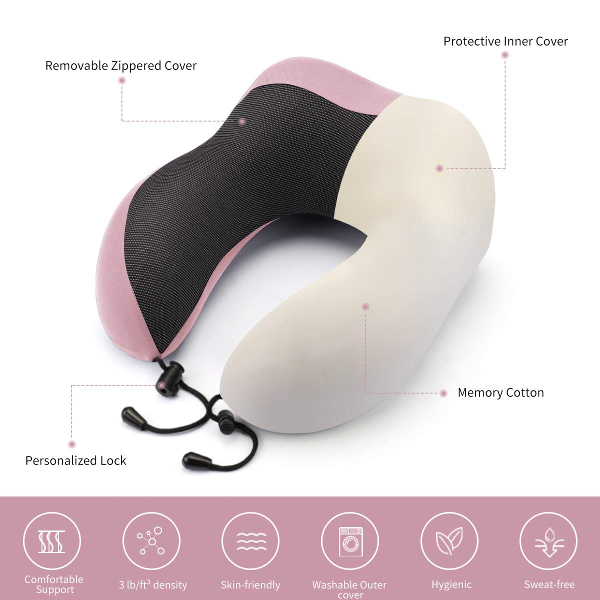 Travel Pillow 100% Pure Memory Foam Neck Pillow for Airplanes, Super Soft & Comfortable Pillow with Machine Washable Cover, Airplane Travel Kit with 3D Contoured Eye Masks, Earplugs and Reusable Bag