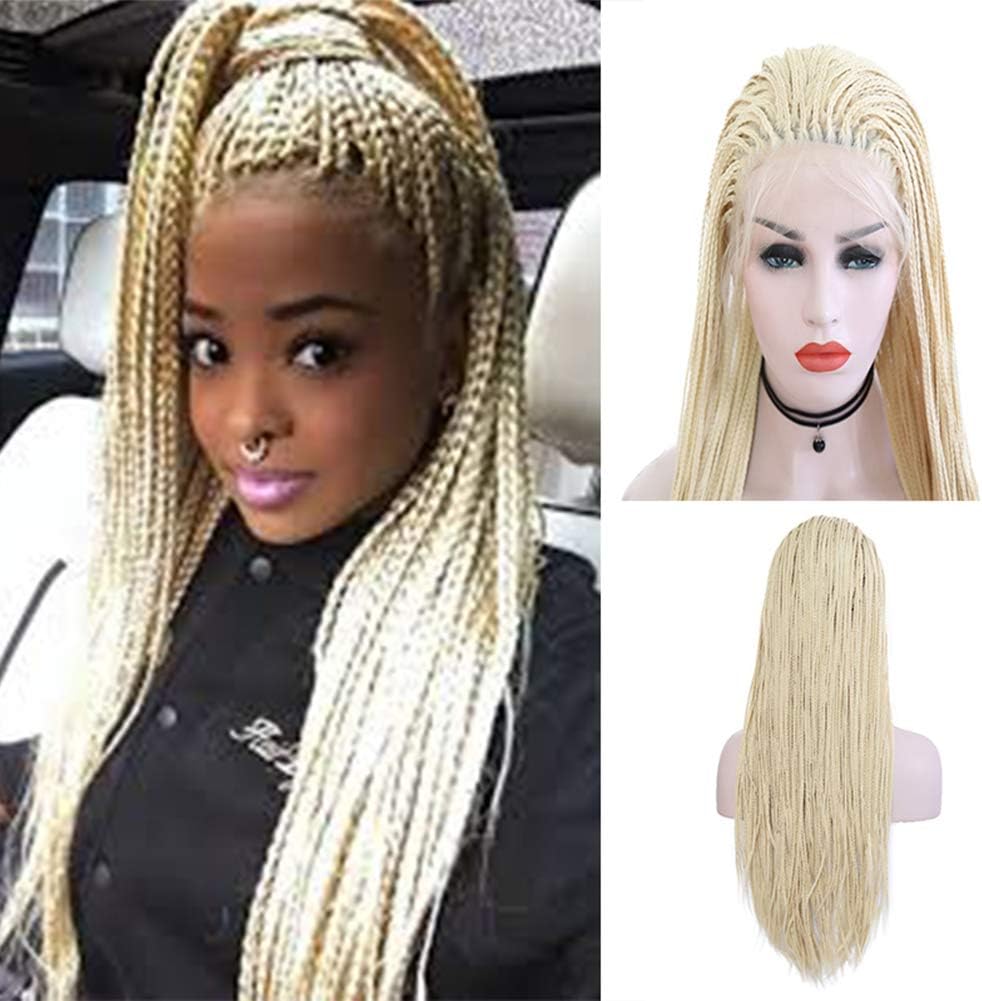 Rongduoyi Micro Braided Lace Front Wig Long Blonde Braided Synthetic Heat Resistant Fiber Wigs with Baby Hair For Women(18 Inch) …