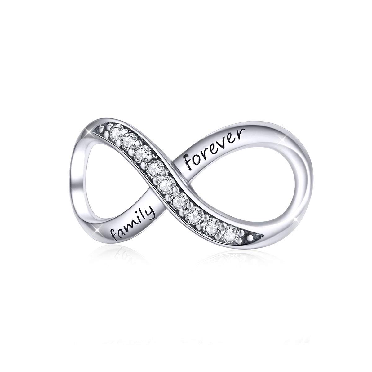 925 Sterling Silver Infinity Charms Beads Family Forever with AAA CZ Compatible with Pandora Bracelet Necklace