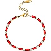 AVEKENY 18K Gold Plated Multi-Color Classic Tennis Bracelet for Women Dainty Color 3mm Rainbow Cubic Zirconia Bracelet Adjustable CZ Gold Bracelets Trendy Summer Jewelry Gift