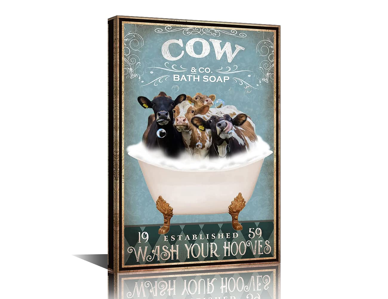 Cow Canvas Art Wall DecorCow Bathroom Decor Funny Bathroom Paintings Modern Home Wall Decor Canvas Wall Art for Living Room Bedroom Office Posters Prints Framed Ready to Hang - 24" W x 16" H