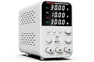 DIAIARY DC Power Supply Variable, 30V 10A Bench Power Supply with Encoder Knob, 4-Digits Display, Adjustable Regulated lab Power Supply with 5V 3.6A USB & Type-C Quick-Charge, Output Switch (30V 10A)