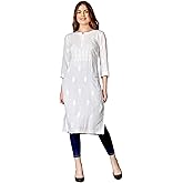 ladyline Rayon Lucknowi Chikankari Embroidered Tunic Top for Women – Knee Long Kurti,3/4 Sleeves, Ethnic Kurta Blouse