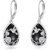 KQF Hummingbird Earrings 925 Sterling Silver Black Onyx Earrings Filigree Hummingbird Jewelry Gifts for Women