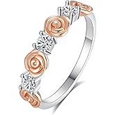 YLT Rose Ring for Women Rose Gold Plated 925 Sterling Silver Rose Flower Ring Paved with Cubic Zirconia Statement Band Ring