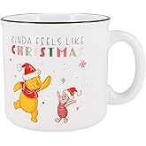 Disney Winnie The Pooh and Piglet Holiday Ceramic Camper Mug | Large Coffee Cup For Tea, Cocoa, Beverages | Holds 20 Ounces