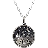 EnCharmed Sterling Silver Camping in the Woods Charm Necklace, Outdoor Adventure Camping Tent Pendant Jewelry, 18"