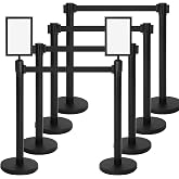 Therwen 8 Pcs Crowd Control Stanchions 8.2ft Red Retractable Belt | Stanchion Post Sign, Line Dividers, Queue Ropes, Pole with Extendable Strap, Easy Assembly, for Theaters Weddings Exhibitions