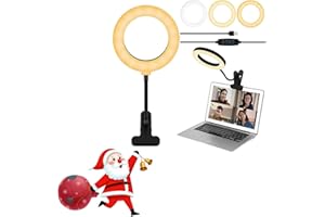 TATOONLY LED Ring Light 6.3 Inch Self-Timer Small Zoom Adjustable Color Temperature Brightness Desktop Circle Selfie Ring Light with Stand for Laptop Makeup Live Streaming Camera Lighting Video Recording Kit