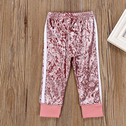 1-6Y Girls Velvet Sweatshirt Tops + Pants Fashion Sports Tracksuit Clothes Set (2-3T, Pink) - Thumbnail 5
