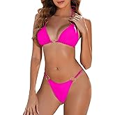 Zuvebamyo Women's String Bikini Sets Two Piece Halter Ring Triangle Swimsuit Cheeky Thong Bathing Suit