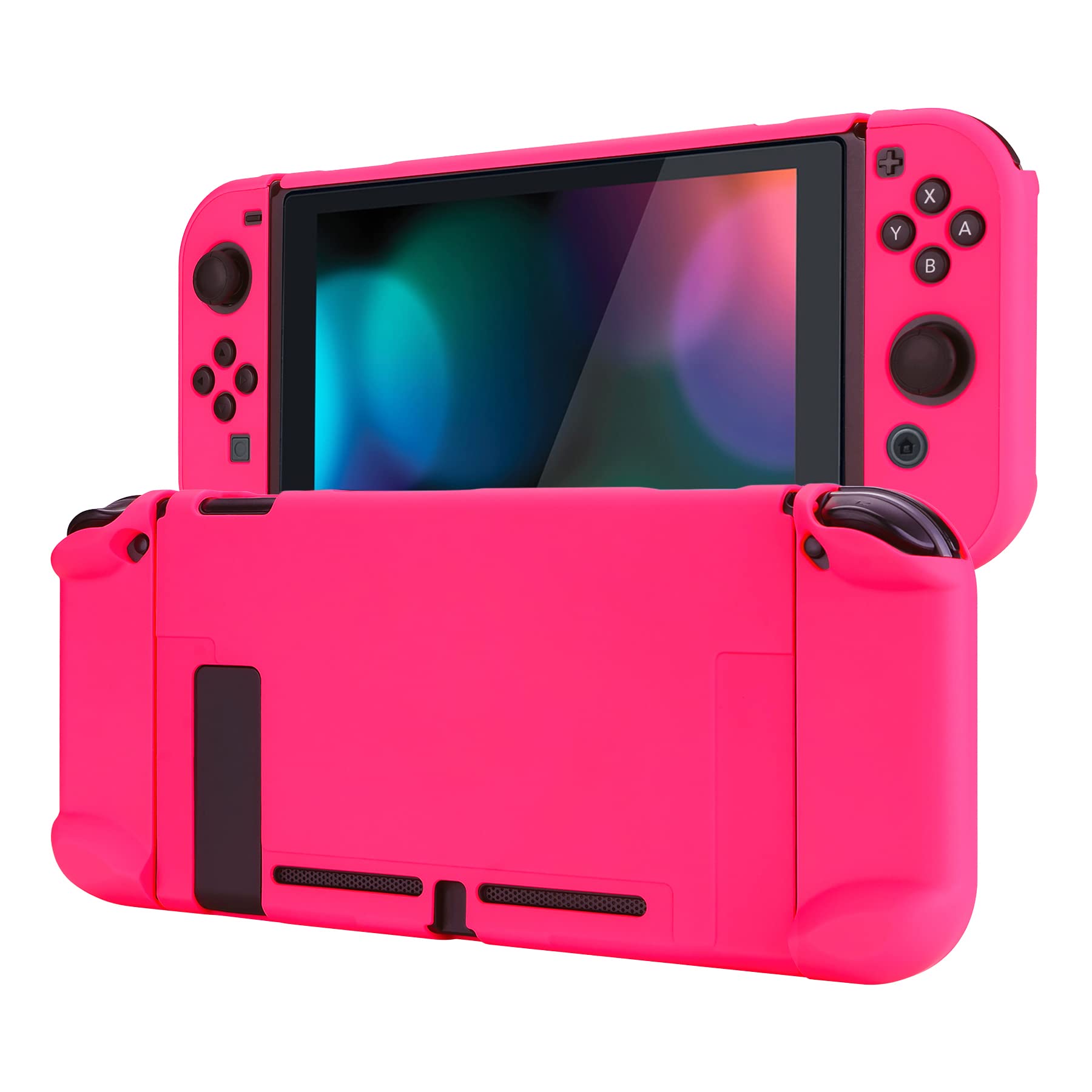 eXtremeRate PlayVital Cover for Nintendo Switch, Protective Case Protector for Switch - Shock-Absorbent Anti-Scratch Dockable Easy to Install Durable Hard Shell Game Accessories, Bright Pink